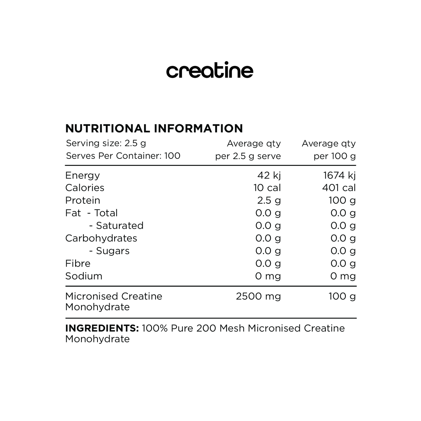 Switch Nutrition Creatine Monohydrate Label